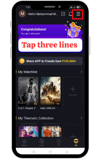 Selecting the Language on the Castle Movie App