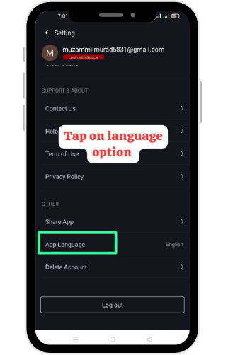 Selecting the Language on the Castle Movie App