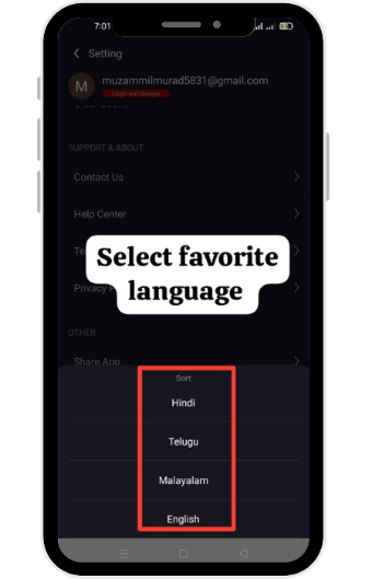 Selecting the Language on the Castle Movie App